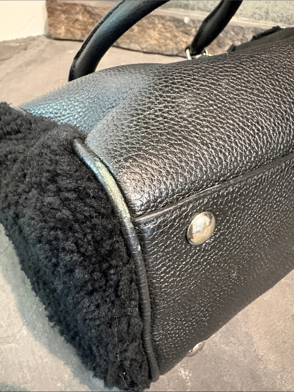 Coach Mini Bennet Black Leather Satchel with Shearling Sides - G1593-F36689